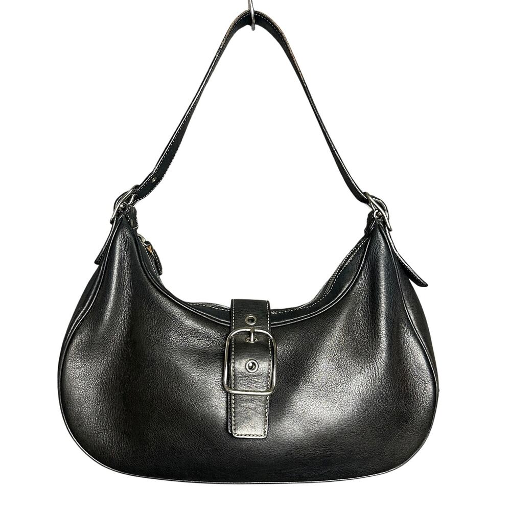 Vintage Coach Hamptons hobo shoulder bag black leather 7592 buckle crescent